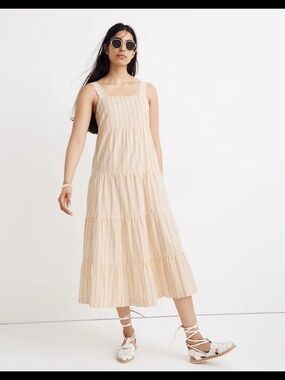 Madewell Striped Button Back Tiered Dress
